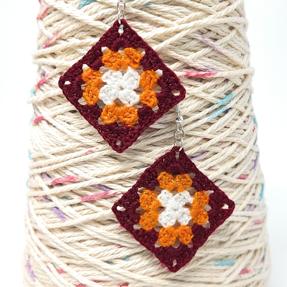Handmade crochet Virginia Tech Hokies inspired granny square earrings